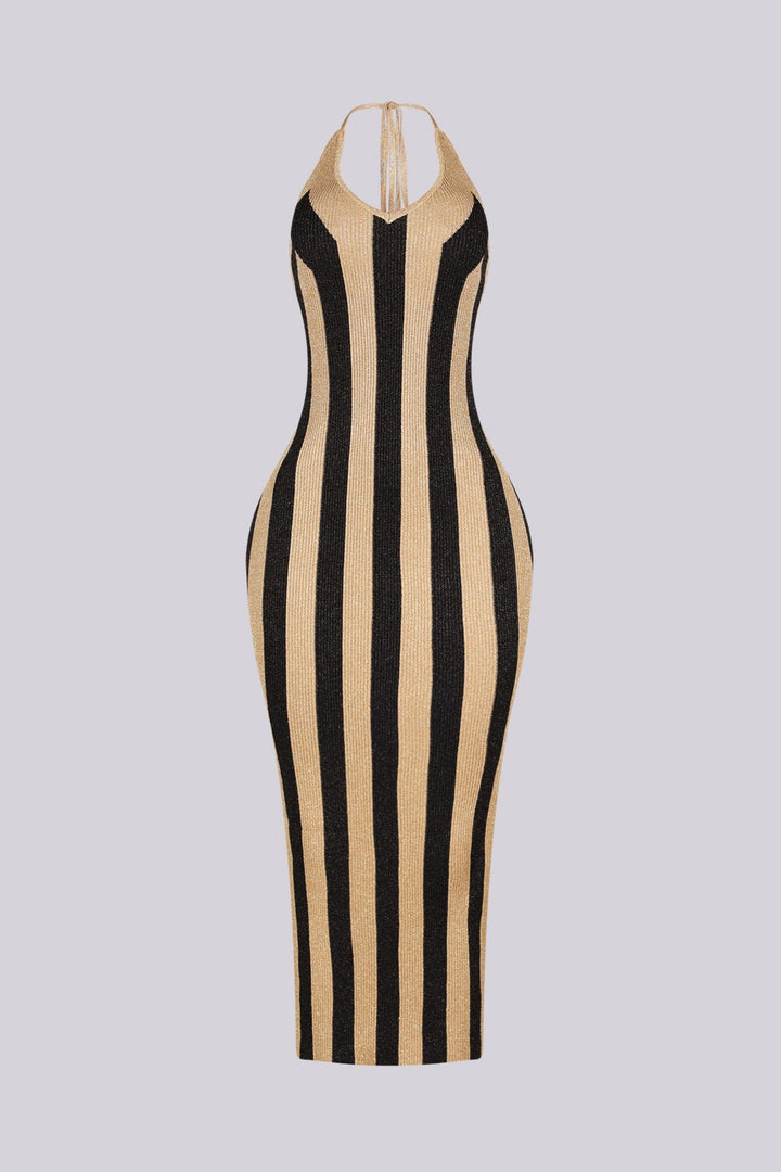 Molten Metallic Halter Midi Dress