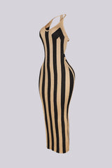 Molten Metallic Halter Midi Dress