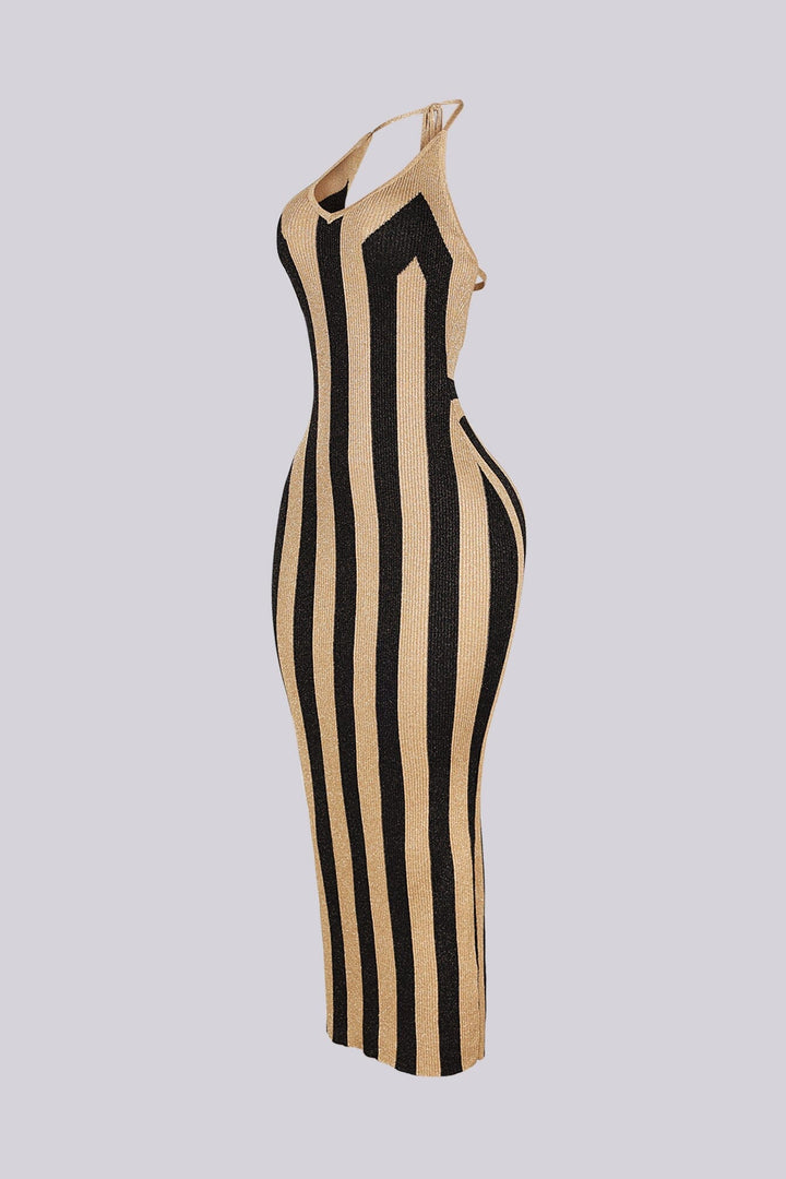 Molten Metallic Halter Midi Dress