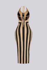 Molten Metallic Halter Midi Dress