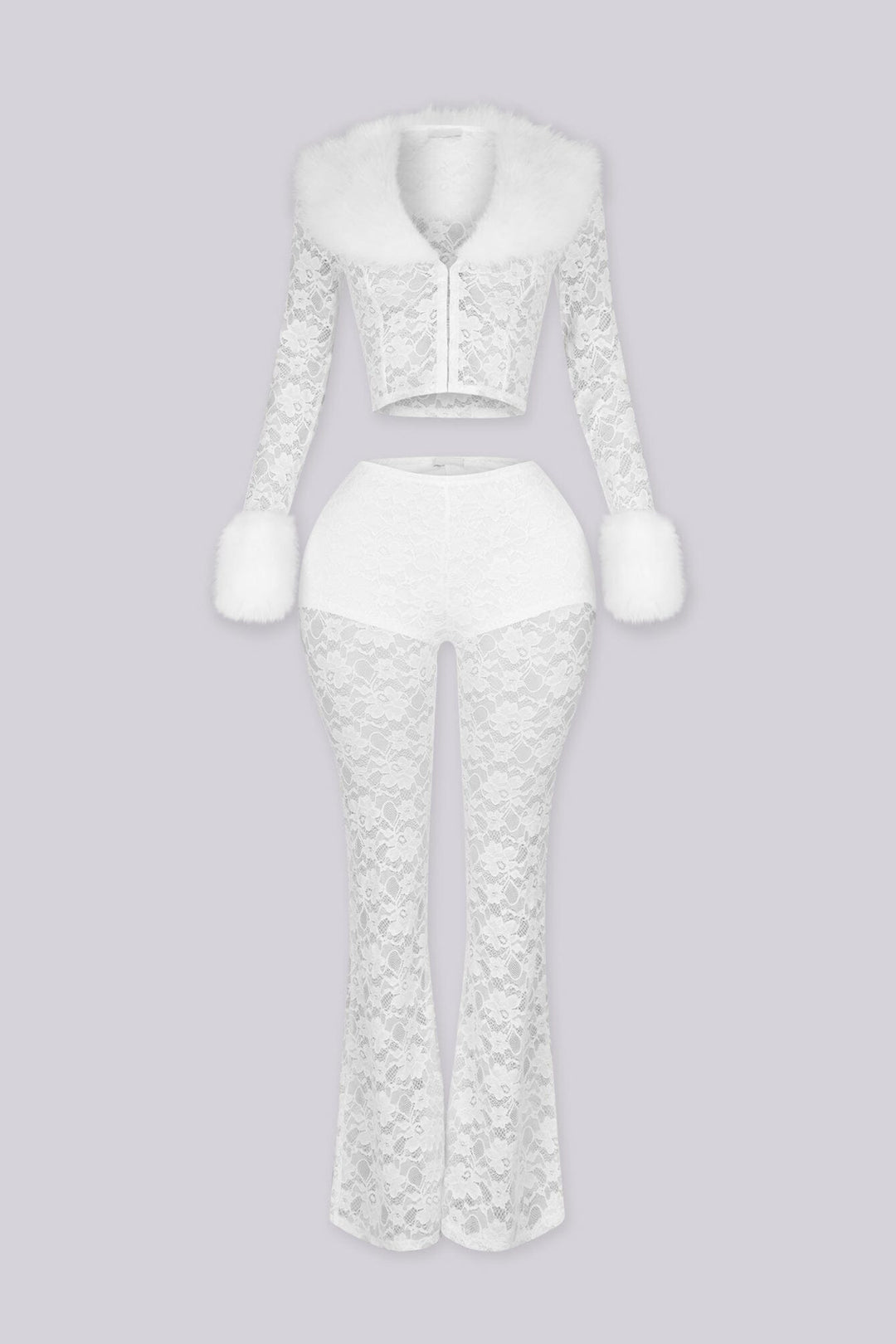Frostbite Lace Fur Trim Top &amp; Pants SET
