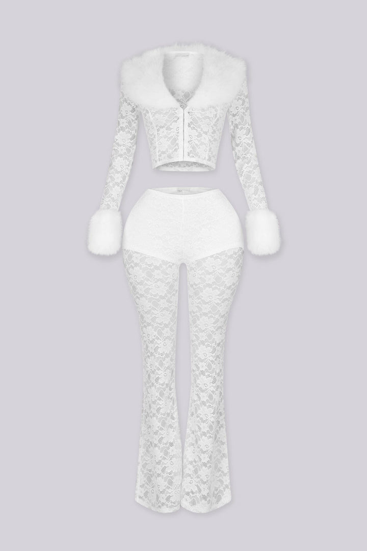 Frostbite Lace Fur Trim Top &amp; Pants SET