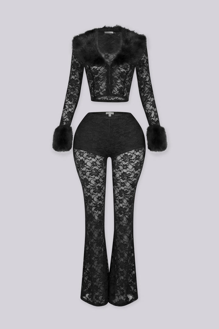 Frostbite Lace Fur Trim Top &amp; Pants SET