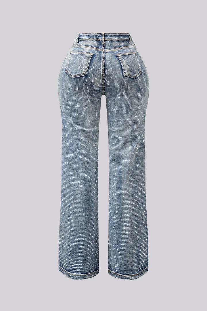 Opulent Rhinestone Straight Leg Denim Jeans