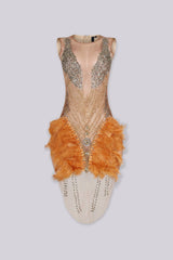 Flaire Mesh Mini Dress With Feather &amp; Rhinestone