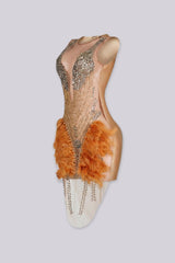 Flaire Mesh Mini Dress With Feather &amp; Rhinestone