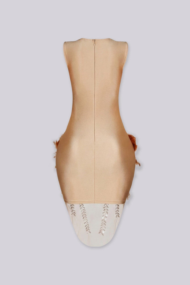 Flaire Mesh Mini Dress With Feather &amp; Rhinestone