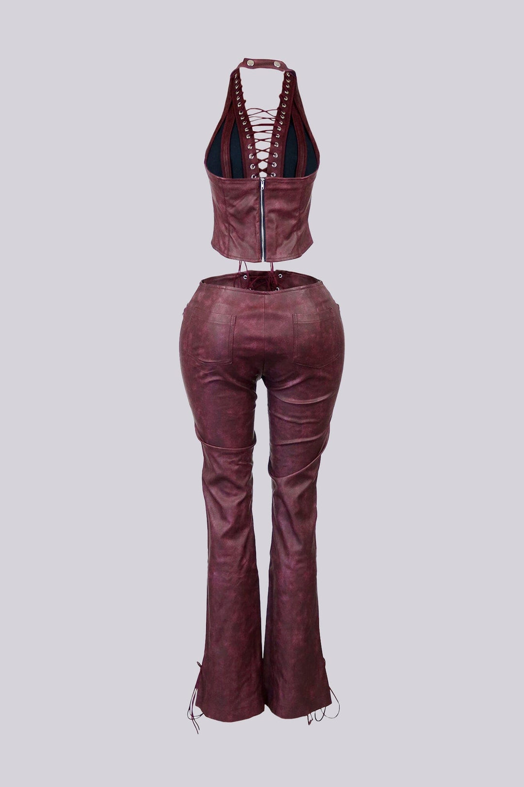 Claudia Vintage PU Halter Top &amp; Pants SET