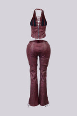 Claudia Vintage PU Halter Top &amp; Pants SET