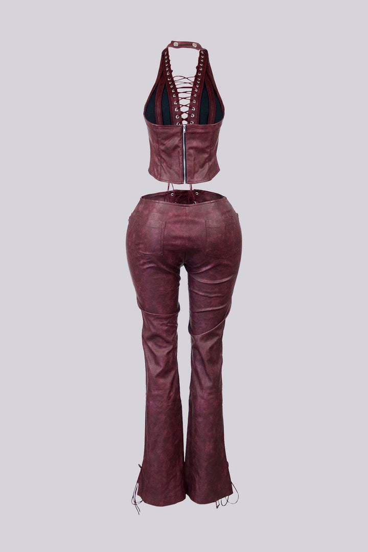 Claudia Vintage PU Halter Top &amp; Pants SET