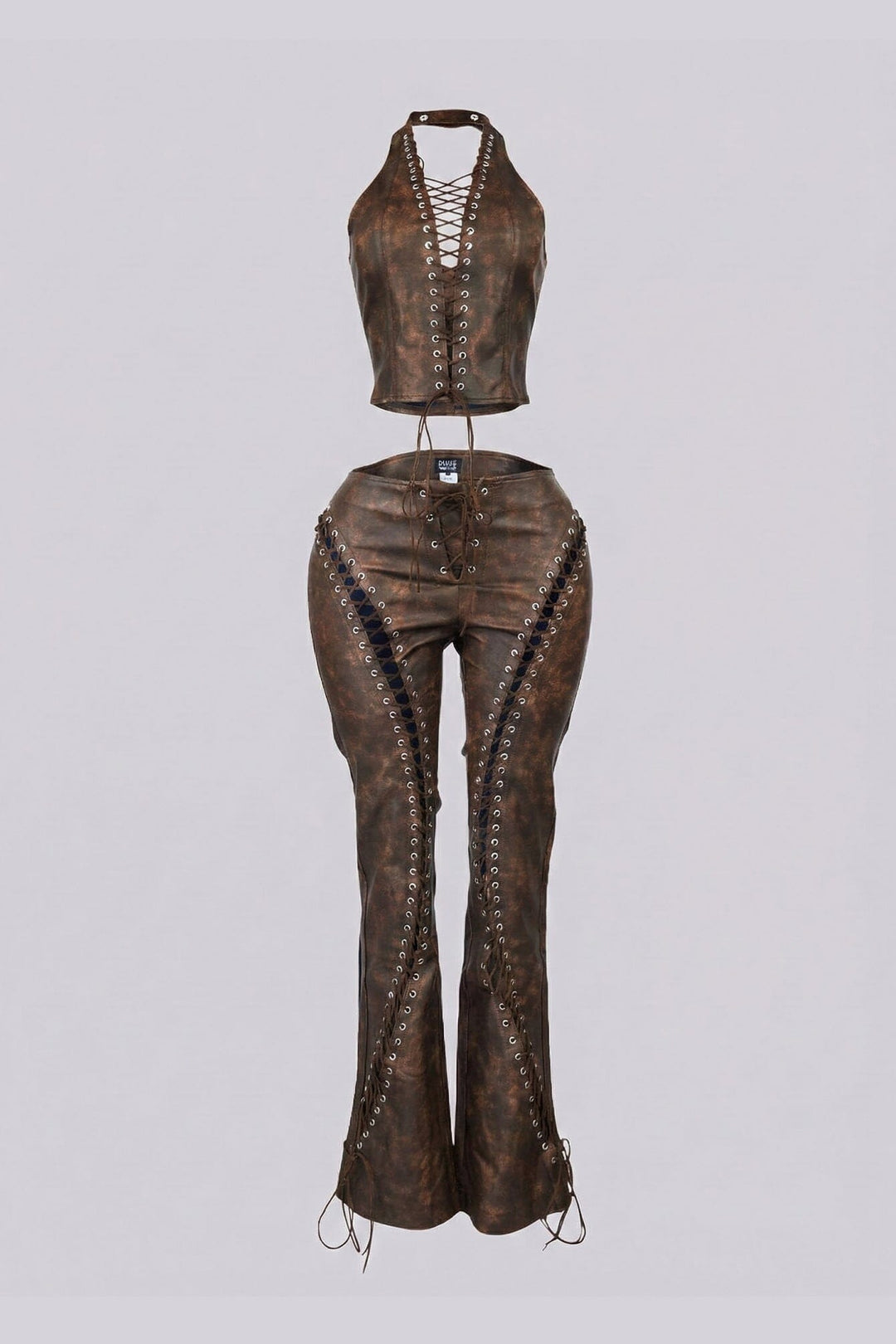 Claudia Vintage PU Halter Top &amp; Pants SET