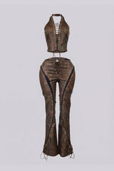 Claudia Vintage PU Halter Top &amp; Pants SET