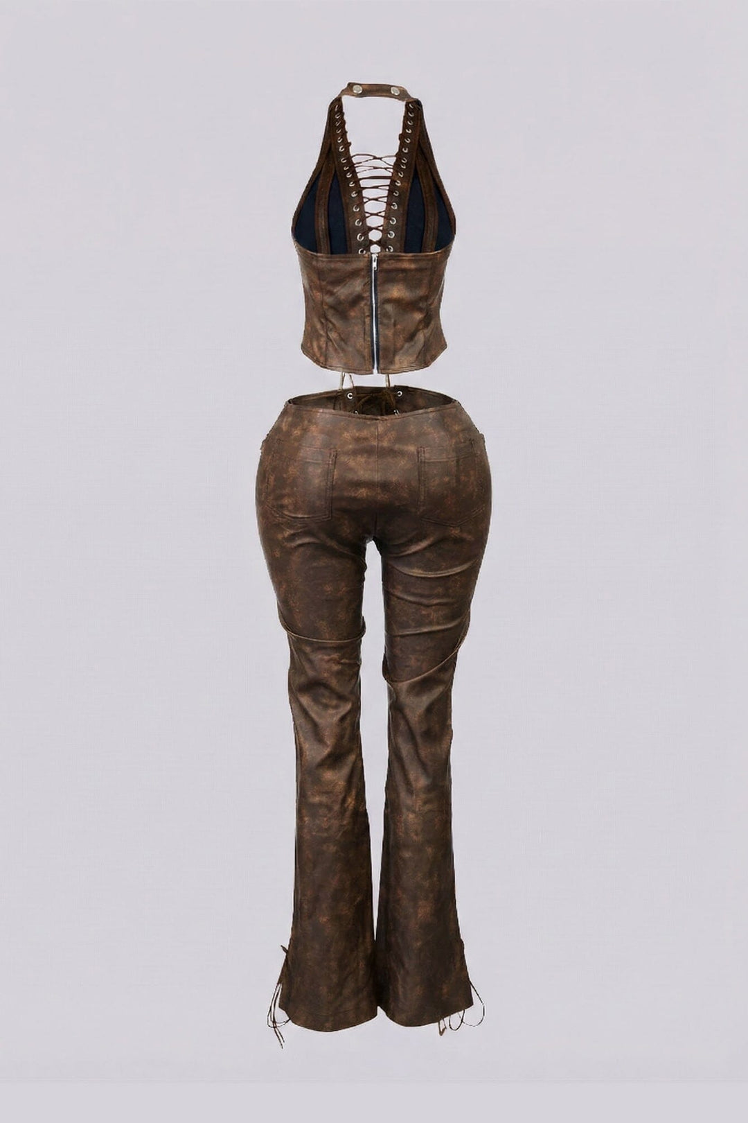 Claudia Vintage PU Halter Top &amp; Pants SET