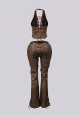 Claudia Vintage PU Halter Top &amp; Pants SET