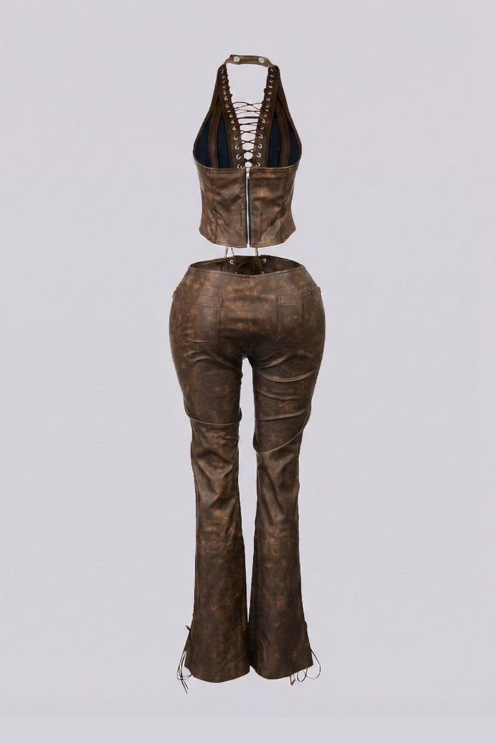 Claudia Vintage PU Halter Top &amp; Pants SET