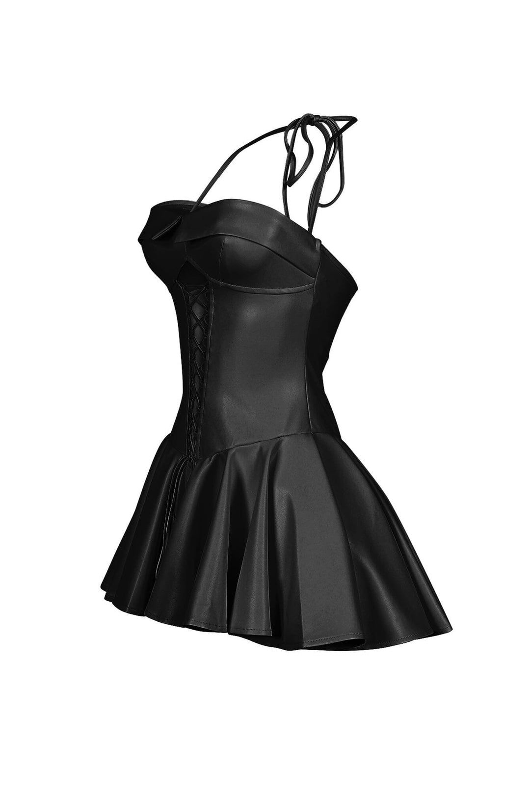 black corset dress leather Black Vegan Leather Mini Dress