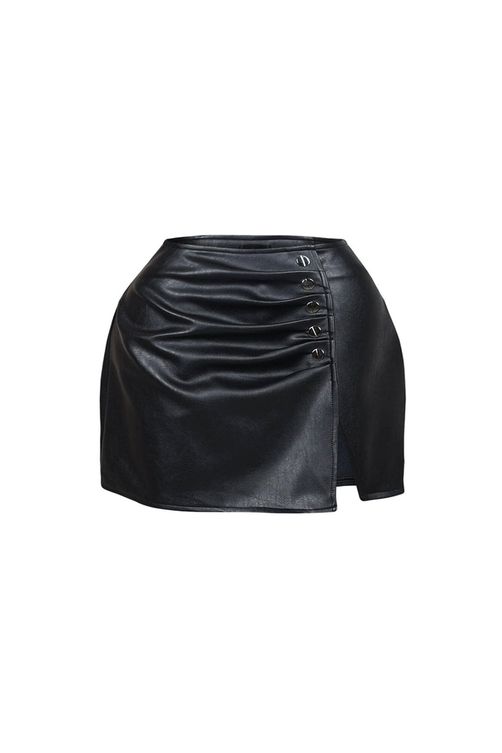 Alina Faux Leather Button Slit Mini Skirt