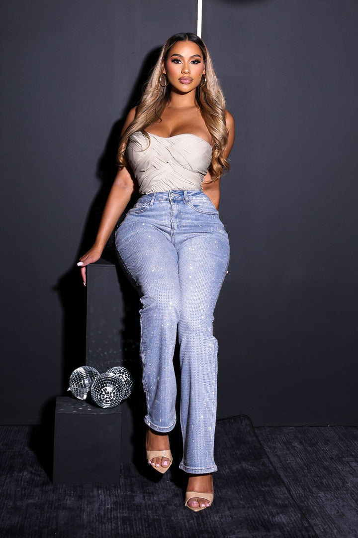 Better Attitude Rhinestone Straight Jeans