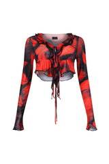 Amelia Mesh Print Ruffle Top