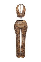 Katherine Mesh Leopard Top &amp; Pants SET