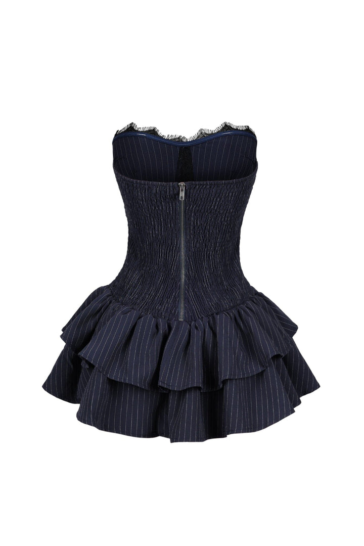 Cecily Pin Stripe Tube Lace Mini Dress