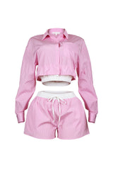 Wesley Pin Stripe Collared Top &amp; Shorts SET