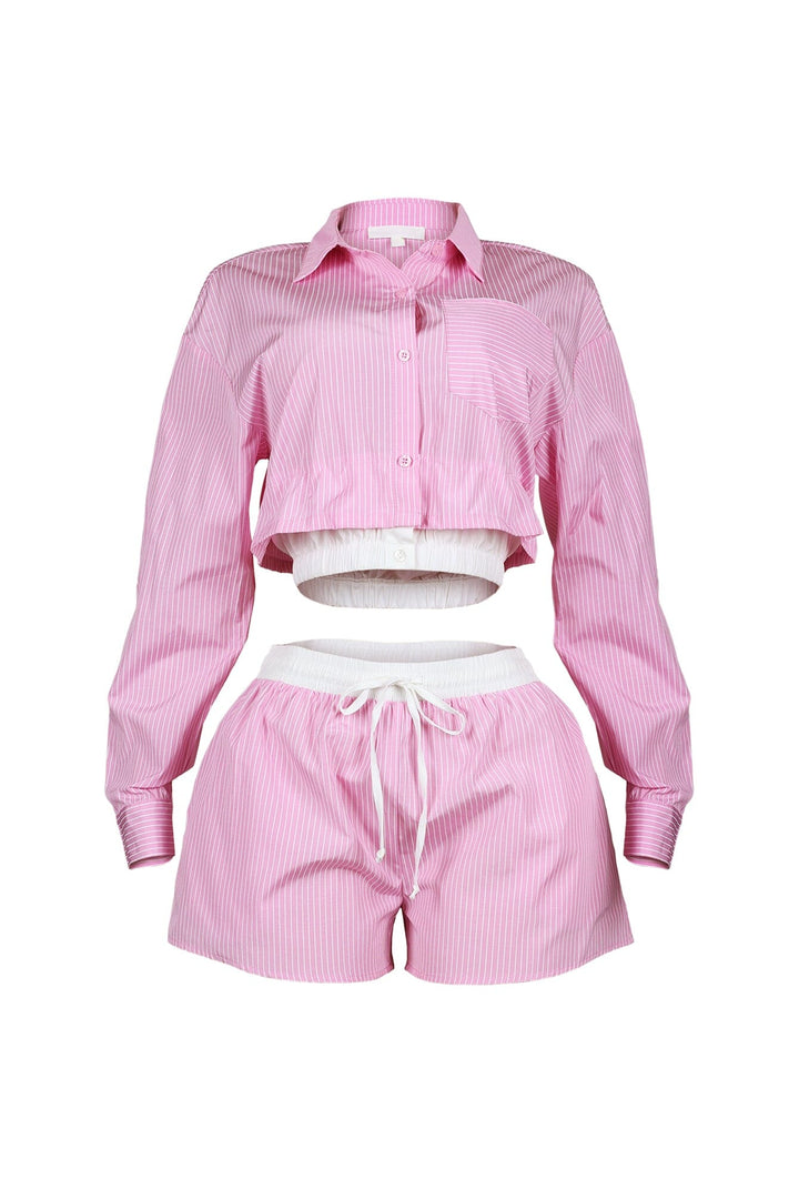 Wesley Pin Stripe Collared Top &amp; Shorts SET
