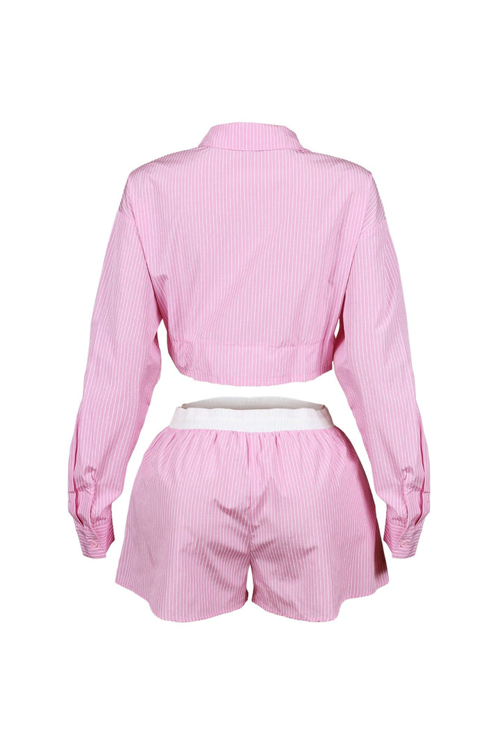 Wesley Pin Stripe Collared Top &amp; Shorts SET