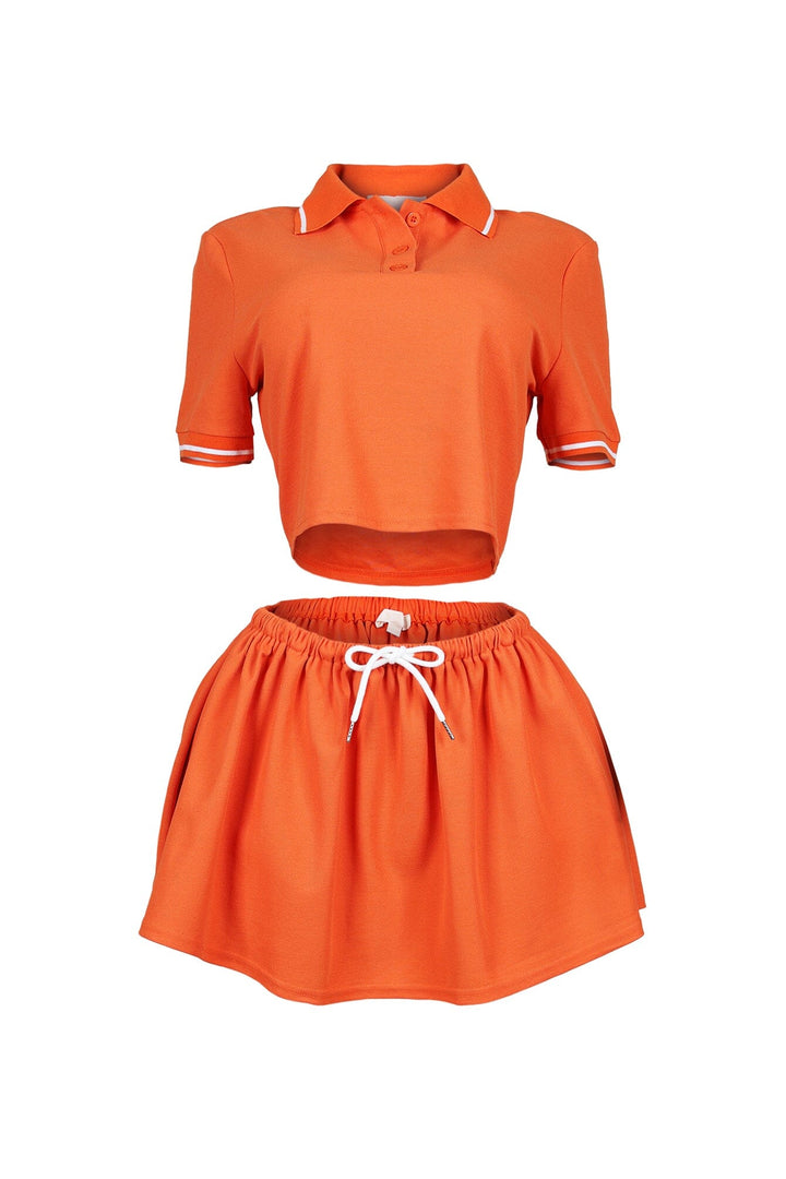 Pamela Polo Trim Crop Top &amp; Skirt SET