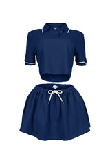 Pamela Polo Trim Crop Top &amp; Skirt SET