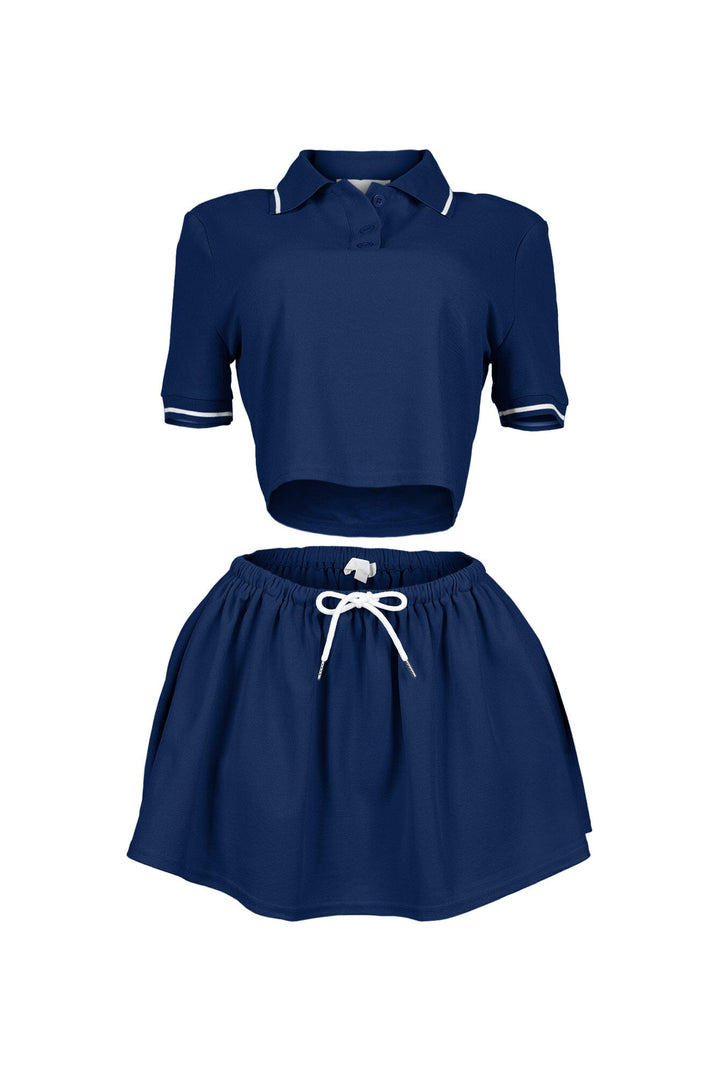Pamela Polo Trim Crop Top &amp; Skirt SET