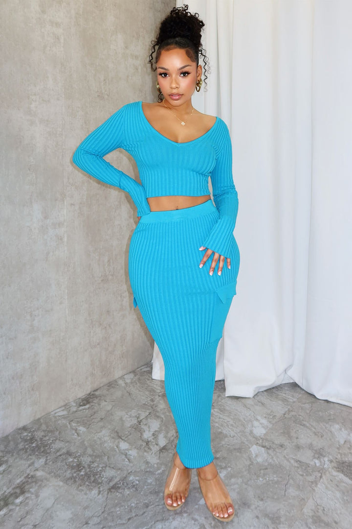 Sweet Sweater Knit Top &amp; Midi Skirt SET
