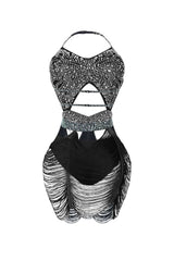 Shake It Draped Tassel Fringe Rhinestone Dress