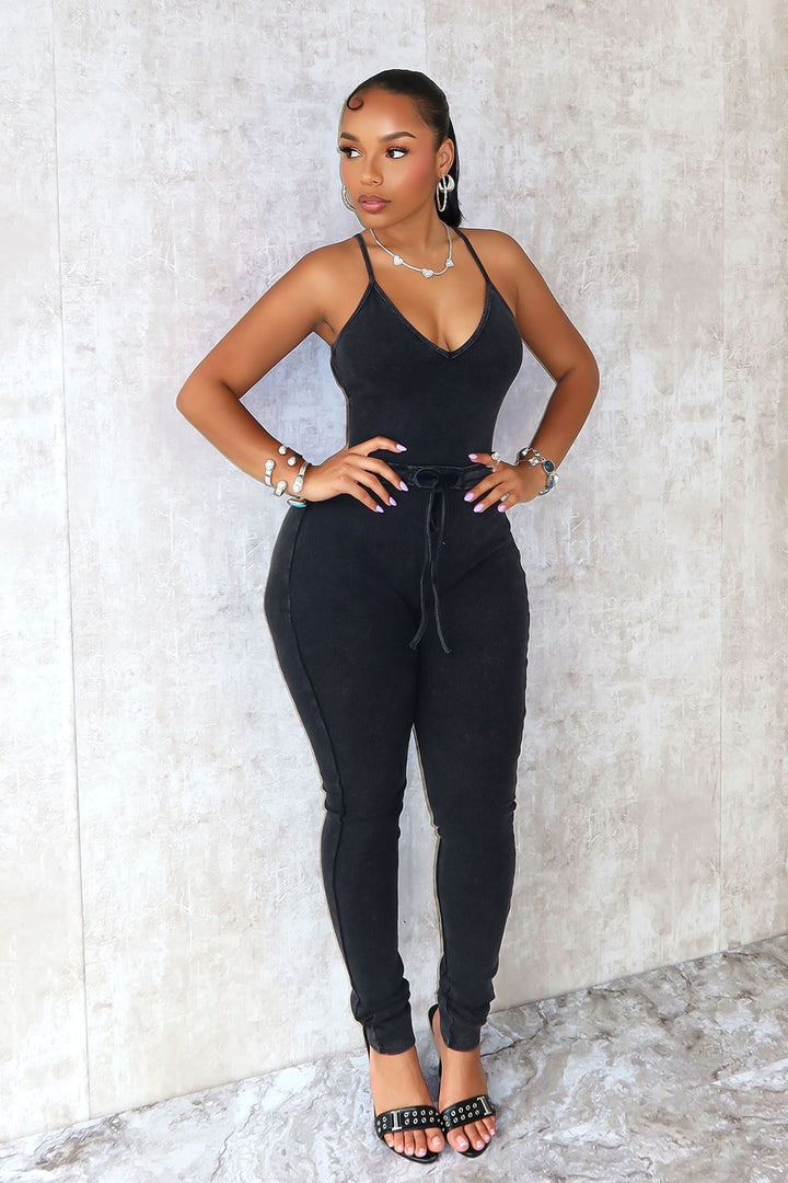 Kiera Mineral Washed Waist Tie Jumpsuit