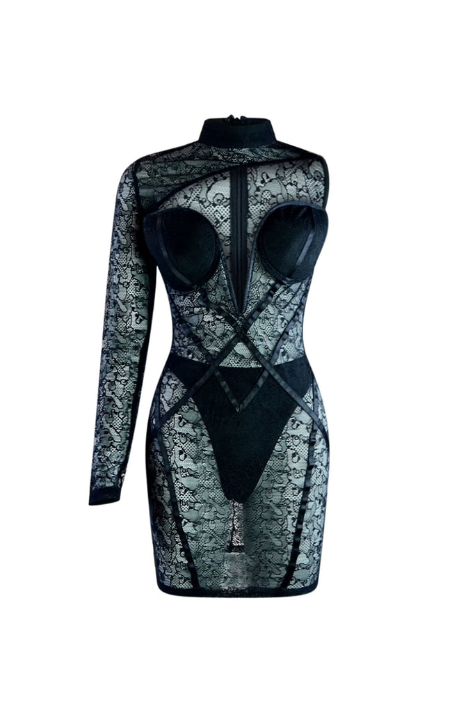 Be Confident Lace Contrast Mini Dress Dress EDGE Small Black 