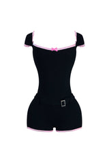 Unlock It Lace Trim Belted Romper