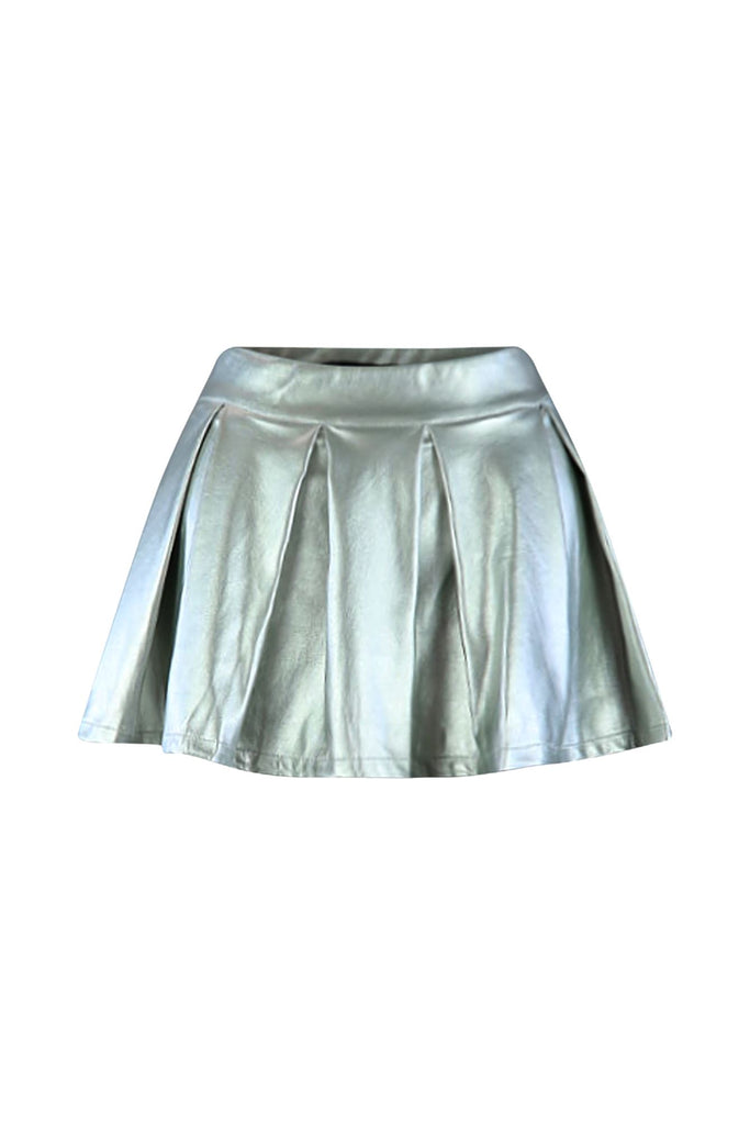 Ice Me Out Low Rise Metallic Pleated PU Skirt SKIRT EDGE Small Metallic silver 