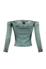 Palmer Vintage Washed Off Shoulder Denim Top