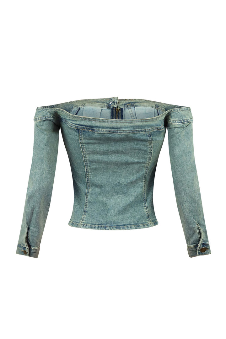 Palmer Vintage Washed Off Shoulder Denim Top