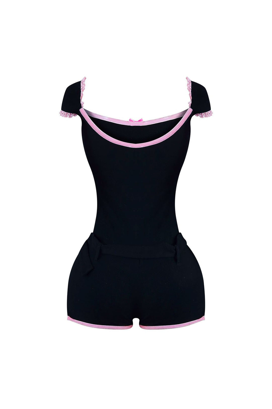 Unlock It Lace Trim Belted Romper