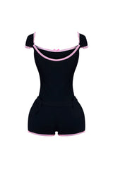 Unlock It Lace Trim Belted Romper