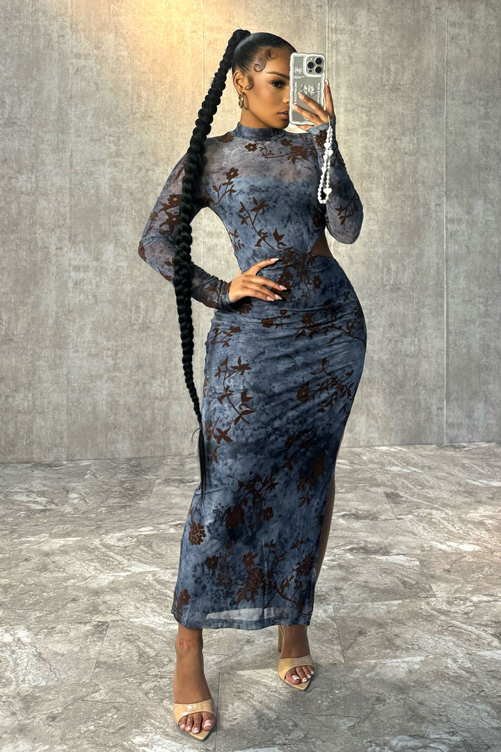 Fallin Sky Floral Print Mesh dress Dress EDGE 