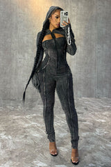 Benefit Mineral Washed Ribbed Jumpsuit Rompers + Jumpsuits EDGE Small Black 