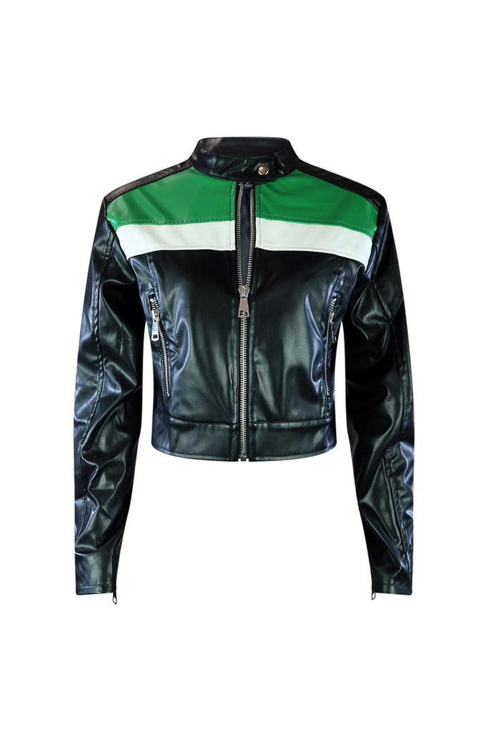 Green With Envy Vegan Leather Jacket Outerwear EDGE Small Green Combo 