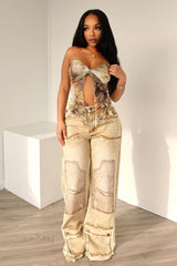 Rebye Frayed Washed Jeans Bottoms EDGE Small Vintage Brown 