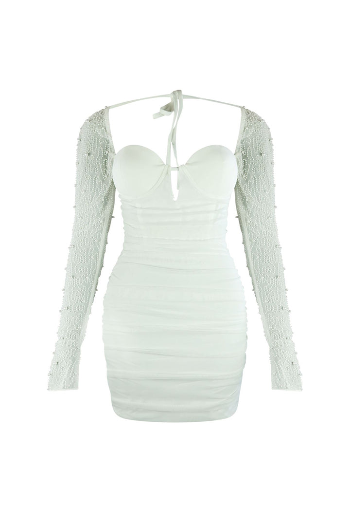 Snow Globe Mesh Pearl Dress Dress EDGE Small White 