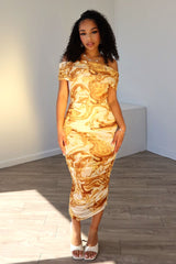 Golden Hour Mesh Ruched Dress