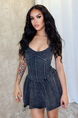Lilith Mineral Washed Ribbed Cotton Corset Dress