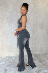 Free Fallin Vintage Denim Halter Top &amp; Pants SET