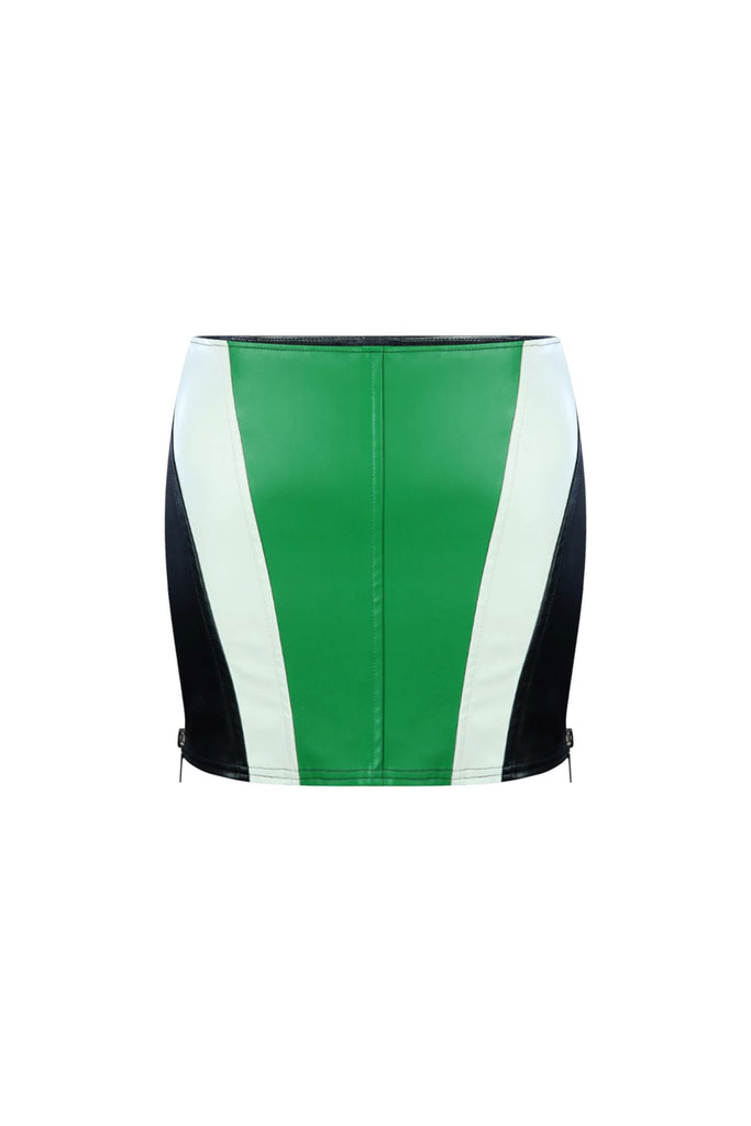 Green With Envy Vegan Leather Mini Skirt SKIRT EDGE Small Green Combo 